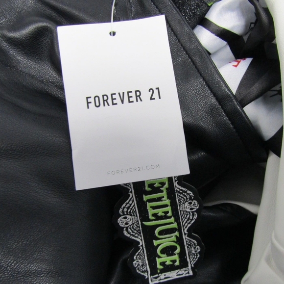 FORVER‎ 21 "Beetlejuice" Black and White Striped Trench Coat XS - Picture 6 of 9